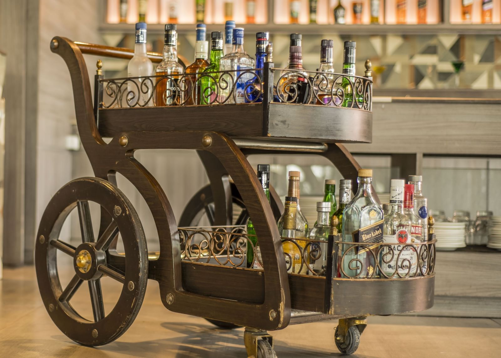 A different angle of the bar cart and display at The Citi Residenci Hotel, Asansol.