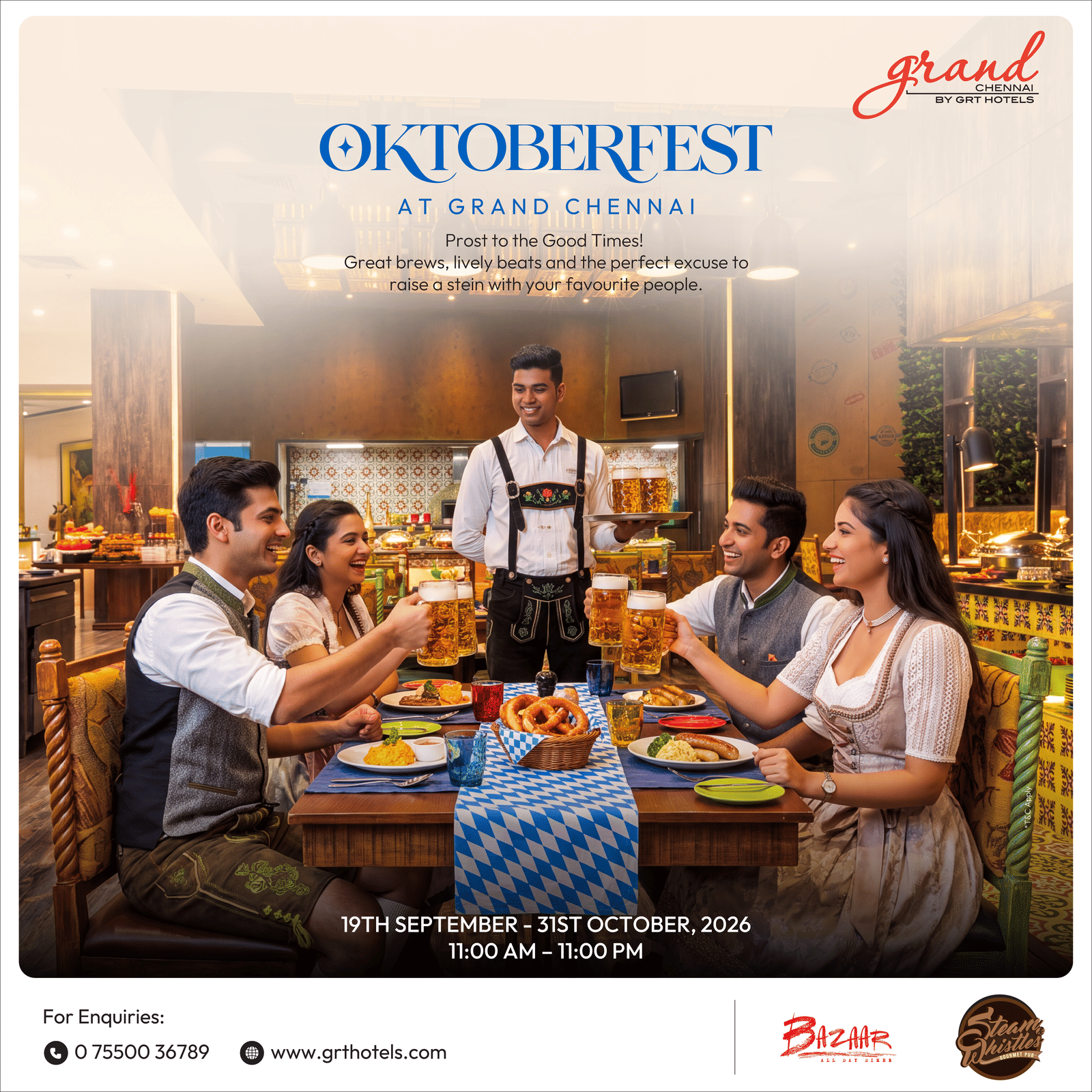 Oktoberfest at Grand by GRT Hotels with great brews, lively beats and guests raising a stein together