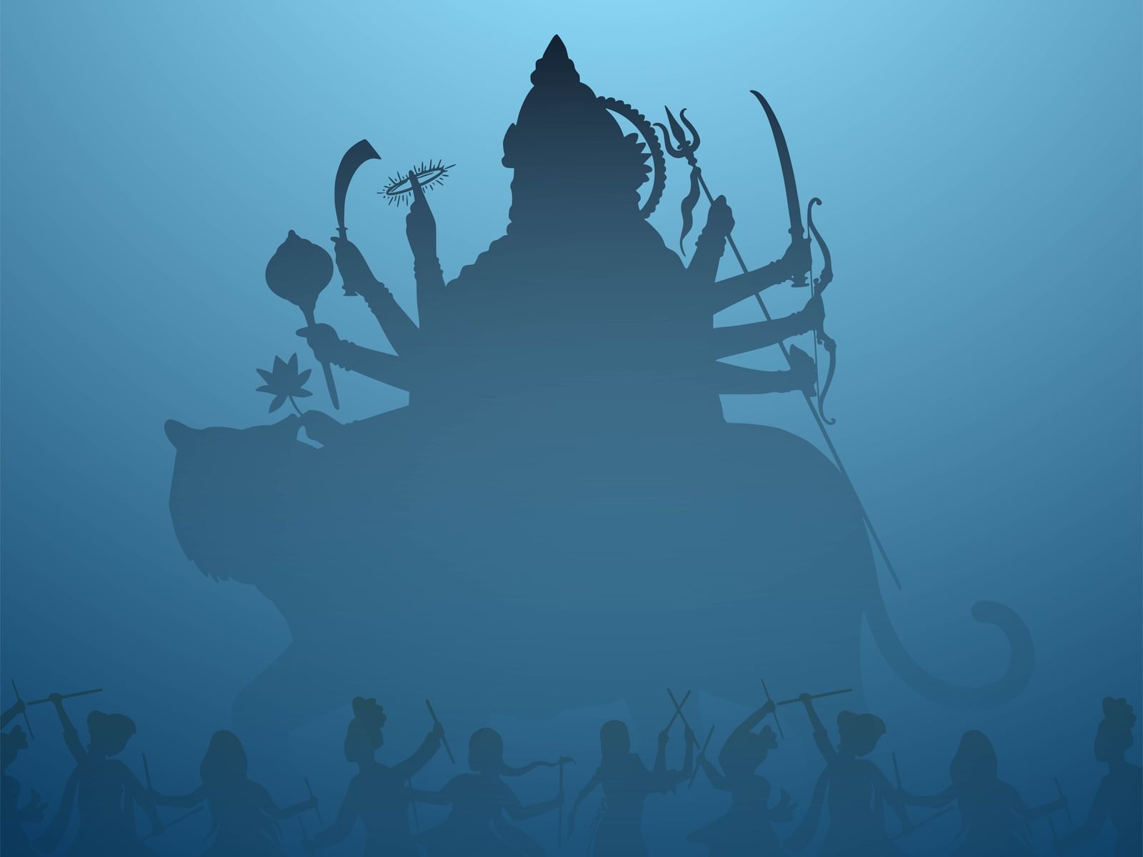 Blue-themed silhouette of Lord Ganesha with four arms, with Hindi text at the bottom.