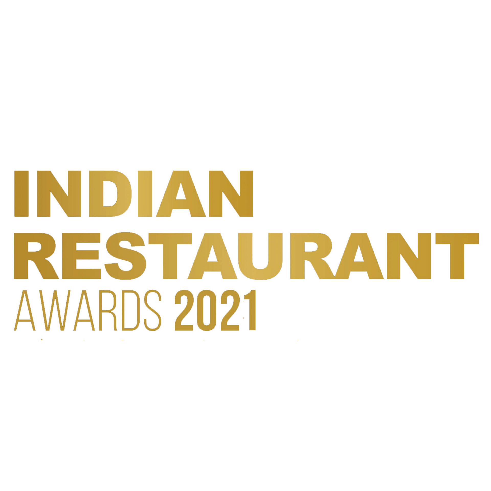A text reading 'Indian Restaurant Awards 2021' in gold with a white background.