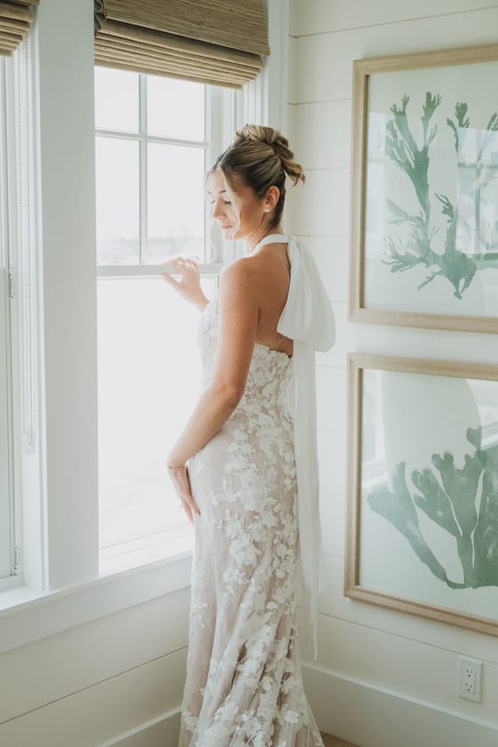 Bride in her wedding gown at Abaco Inn