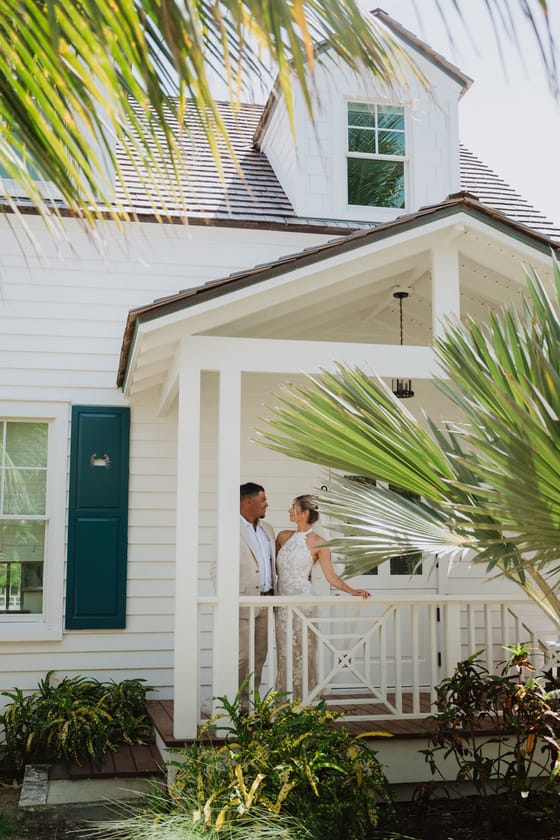 Newlyweds at a cottage at Abaco Inn
