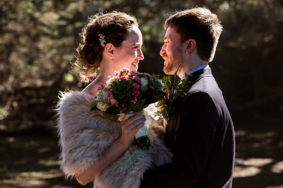 A joyful couple after their ceremony at Brewery Gulch Inn
