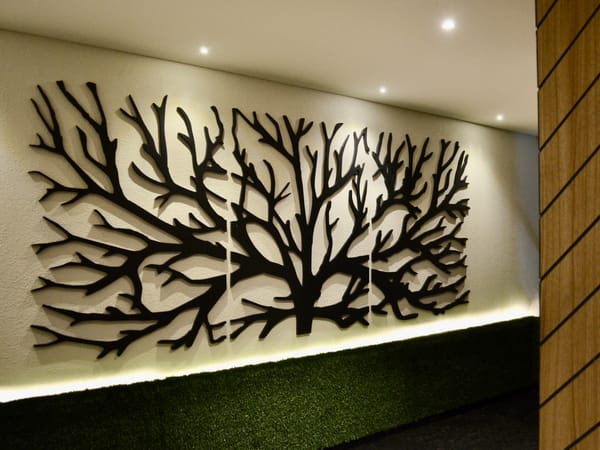 Lobby tree wall art at City Lake Hotel, Bengaluru