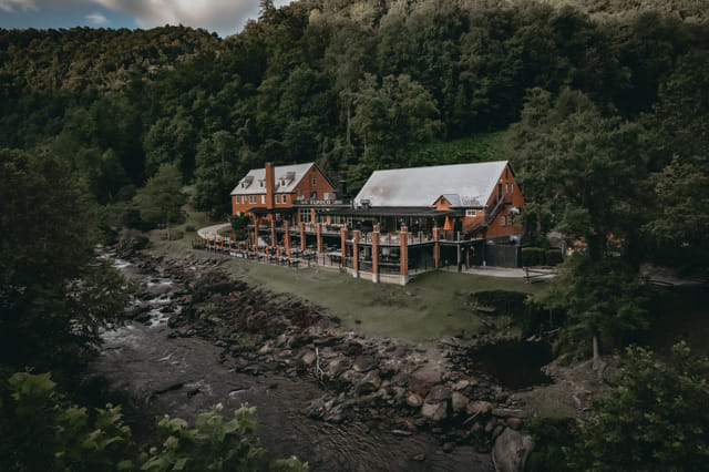 Aerial view of Historic Tapoco Lodge in the Great Smoky Mountains