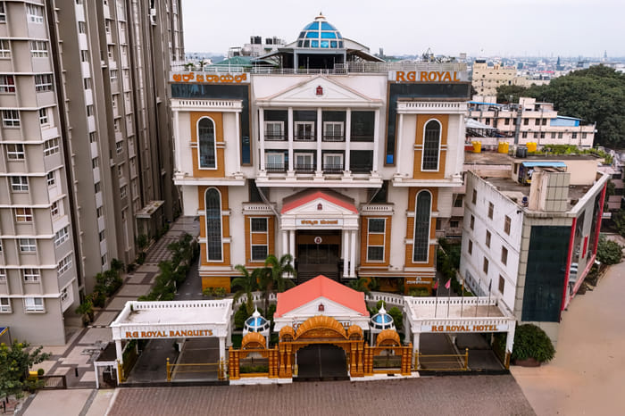RG Royal Hotel & Convention building exterior by day, Bengaluru