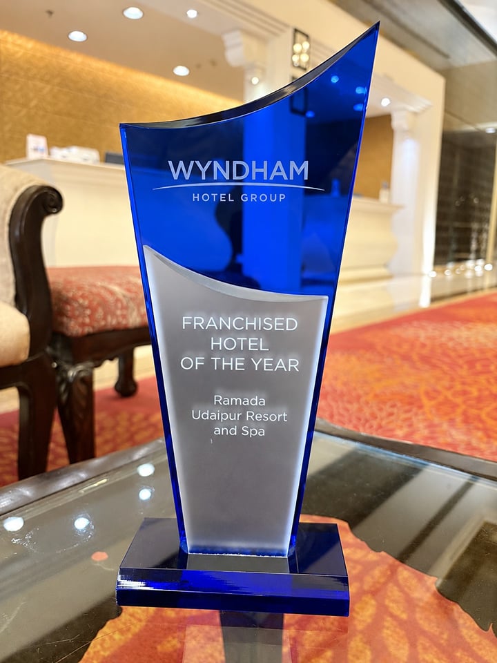 Wyndham Hotel Group Franchised Hotel of the Year trophy awarded to Ramada Udaipur Resort and Spa