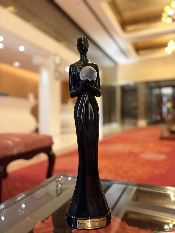 India Travel Awards statuette for Best Luxury Wedding and MICE Resort, North India, won by Ramada Udaipur Resort and Spa