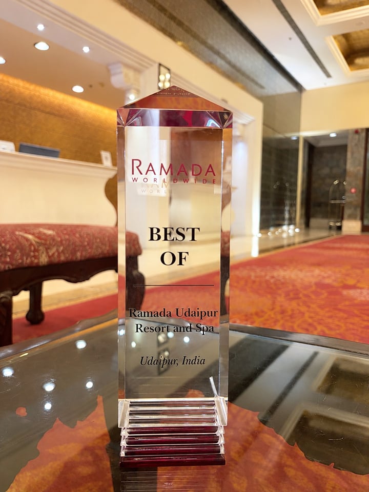 Ramada Worldwide Best Of crystal trophy for Ramada Udaipur Resort and Spa, Udaipur, India