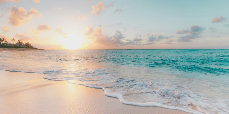 Sunset over a palm-fringed beach near Port Blair, Andaman Islands