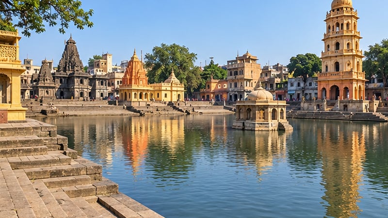 Ramkund ghats and temples on the Godavari at Panchavati, Nashik
