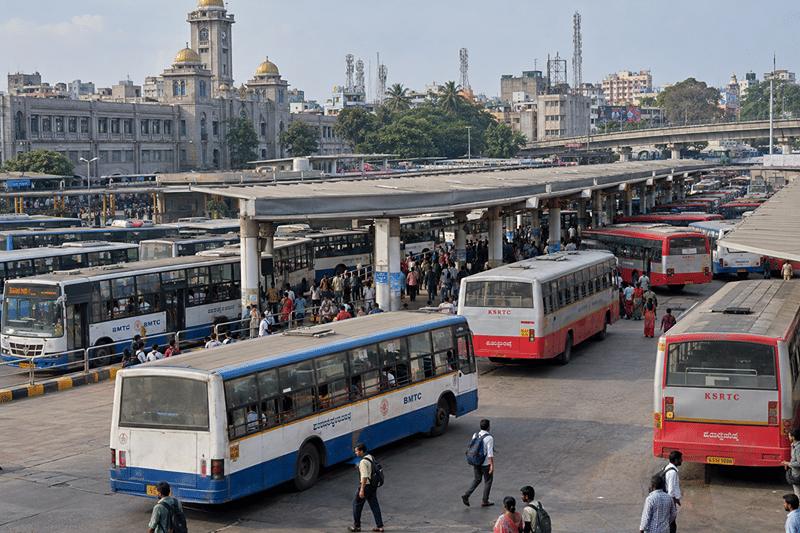 City buses lined up at Kempegowda Bus Station