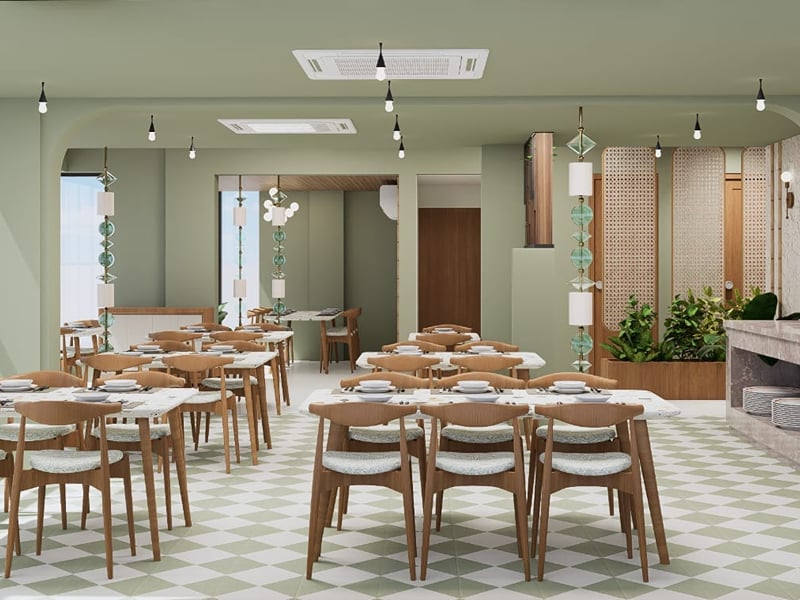 First-floor dining room with tables along a run of tall windows | Shirgaonkar Beach Resort