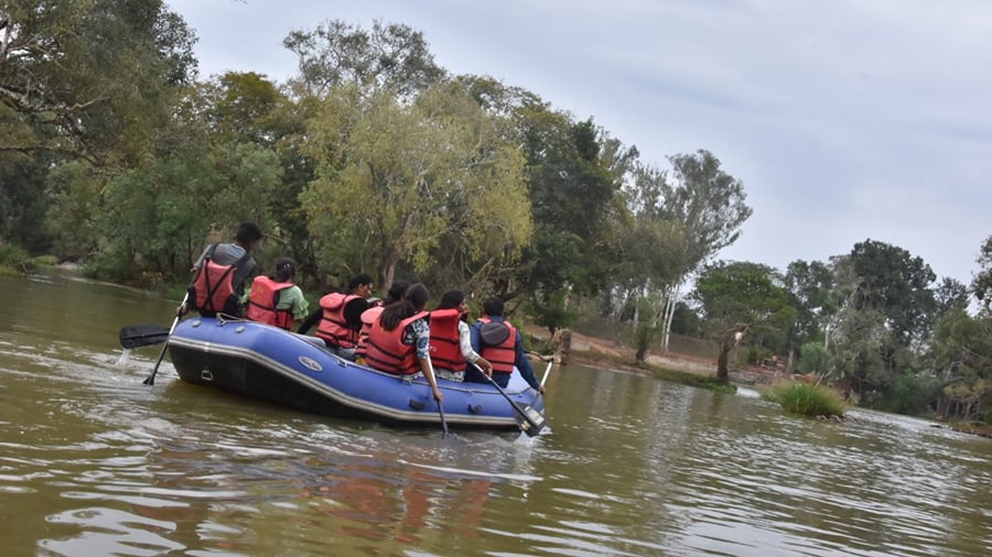 Inflatable raft on the Kaveri near Dubare Elephant Camp, Coorg