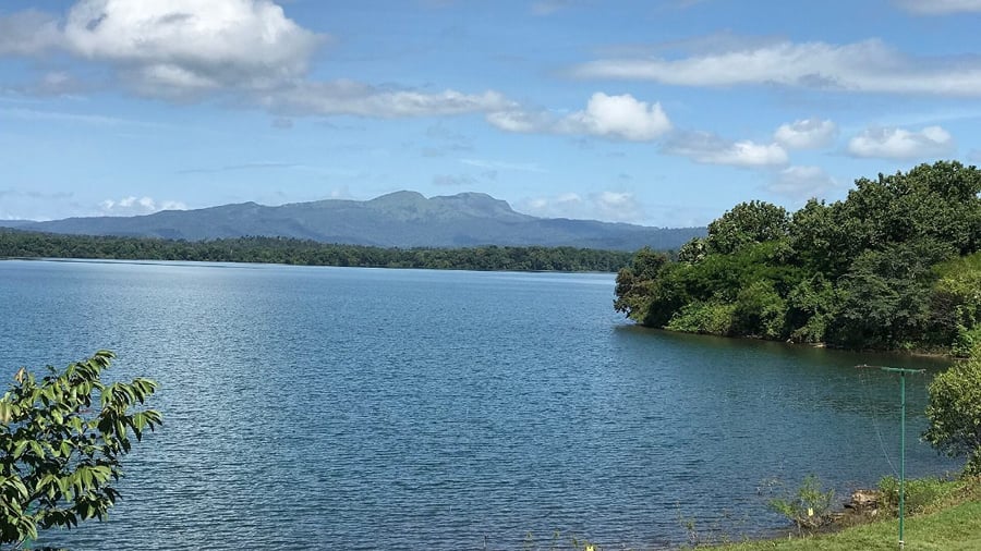 Harangi reservoir seen from the elephant camp and tree park, Coorg
