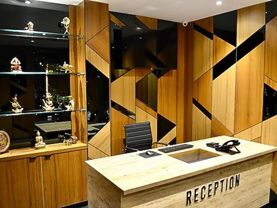 Reception lobby at City Lake Hotel, an RG Group hotel in Bengaluru