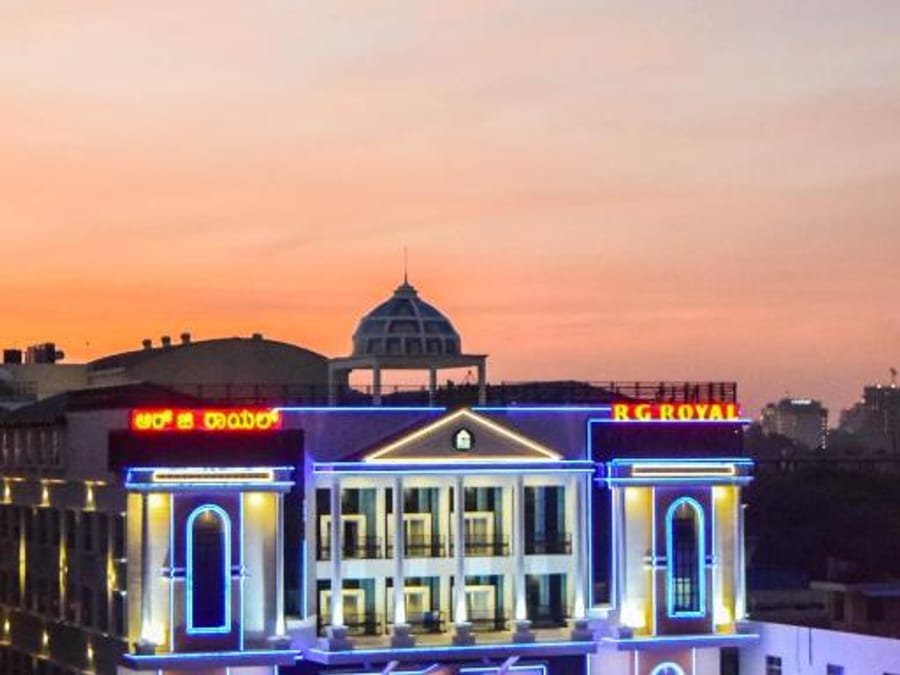 Exterior facade of RG Royal Hotel & Convention, Mahalakshmi Layout, Bengaluru