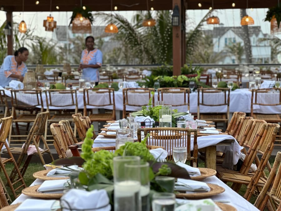Oceanfront reception dining set up at Abaco Inn