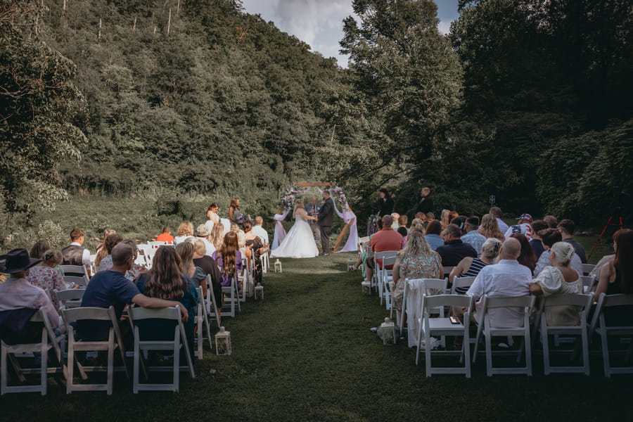 A wedding party beneath the Great Smoky Mountains at Tapoco Lodge