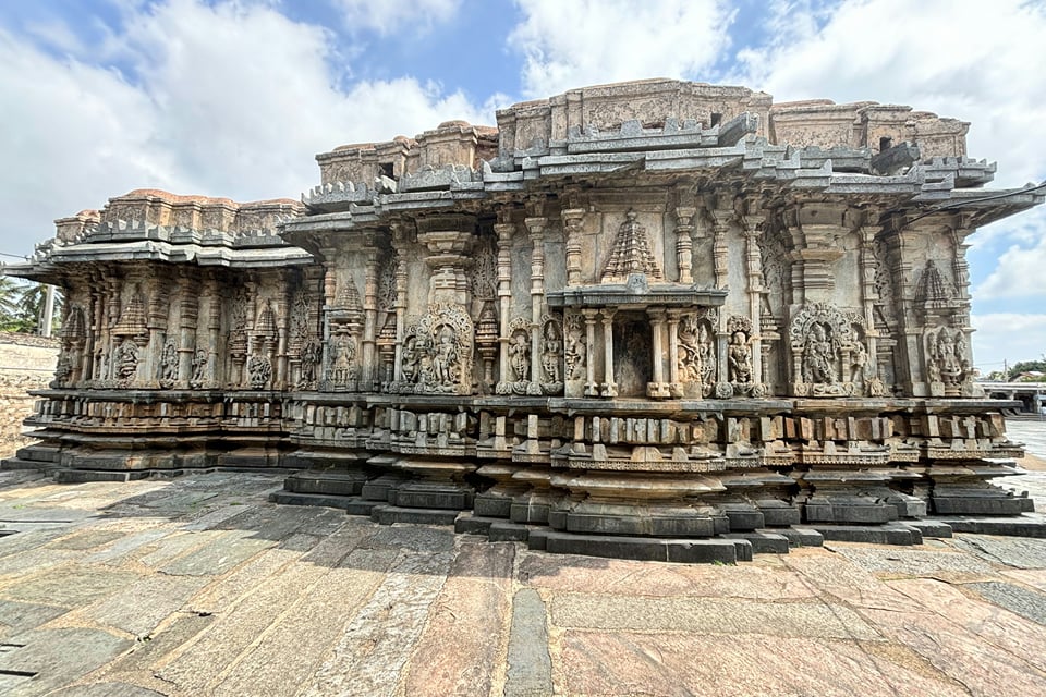 Star-shaped, intricately carved stone temple at Belur
