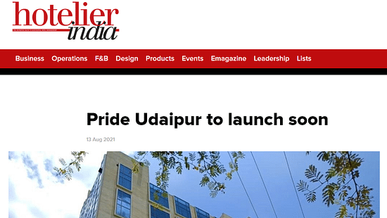  Pride Hotels Group Hotelier India Pride Udaipur to Launch Soon