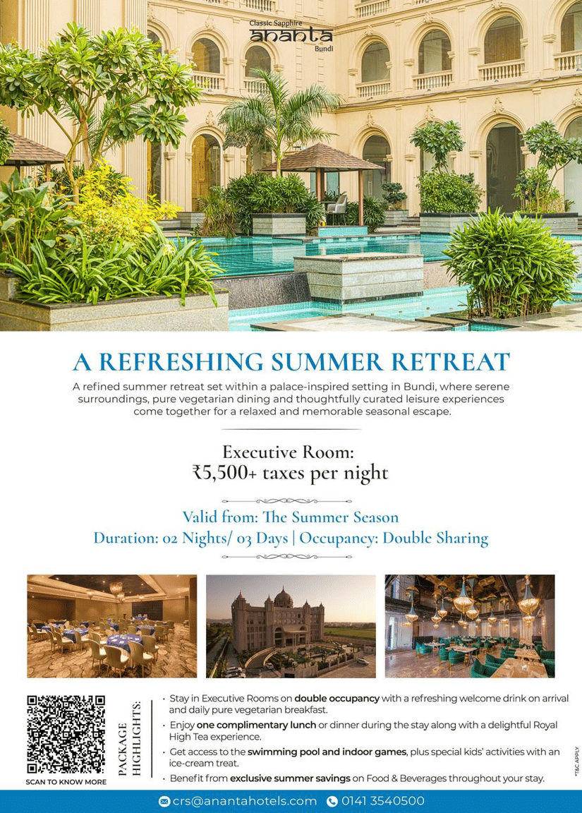 A creative for Ananta Bundi a Refreshing Summer Retreat package with prices, dates, and amenities.