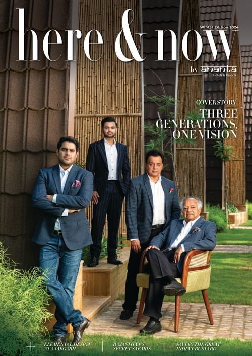 Cover image of Ananta Magazine  Here & Now featuring three Ananta Hotels generations.