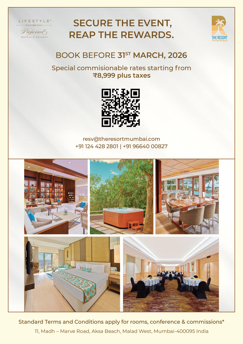 Promotional creative for Partner Rewards Booking Offer at The Resort Mumbai, offering special commissionable rates starting from INR 8,999 plus taxes and valid till 31st March, 2026.