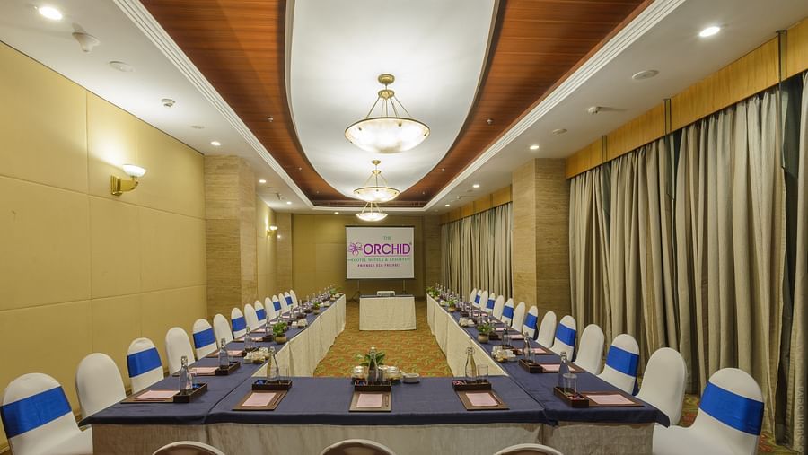 Formal meeting room setup with elegant decor at The Orchid Hotel Mumbai Vile Parle