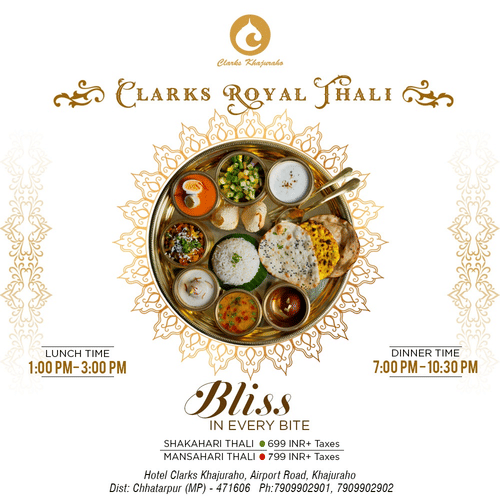 a creative of the thali offered at Clarks Khajuraho