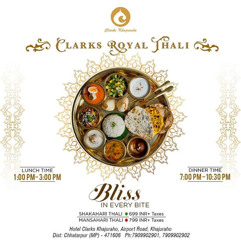 a creative of the thali offered at Clarks Khajuraho
