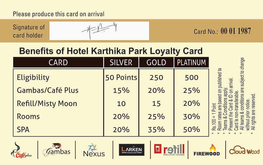 Loyalty Card at Hotel Karthika Park 1