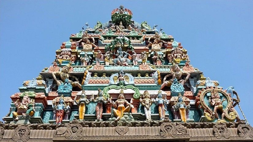 Intricate carvings on outside of temple in Chennai