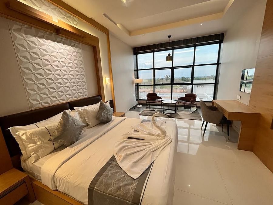 alt-text A full view of the Studio Room at Kyriad Hotels, India
