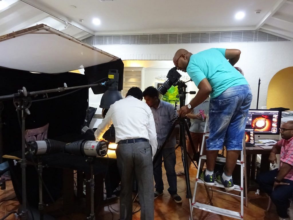 Behind-the-scenes view of a professional food photography setup.