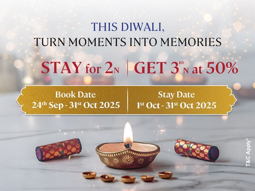 Diwali offer creative at Lords Hotels and Resorts - Stay 2 nights get 3rd at 50% off, booking Sept 24-Oct 31, 2025.