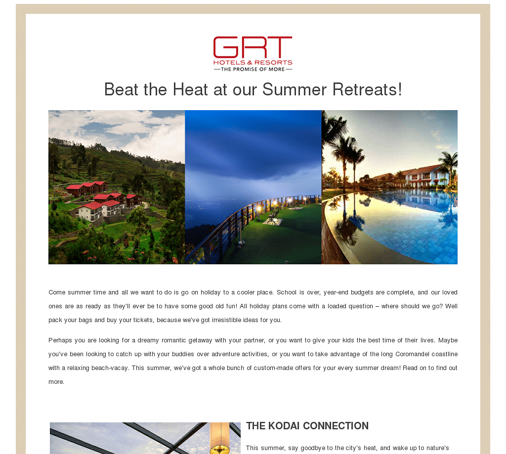 Newsletter by GRT Hotels featuring-Beat the heat at our summer retreats.