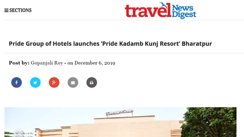 Pride Hotels Group launches Pride Kadamb Kunj Resort Bharatpur Travel News Digest 7-12-2019