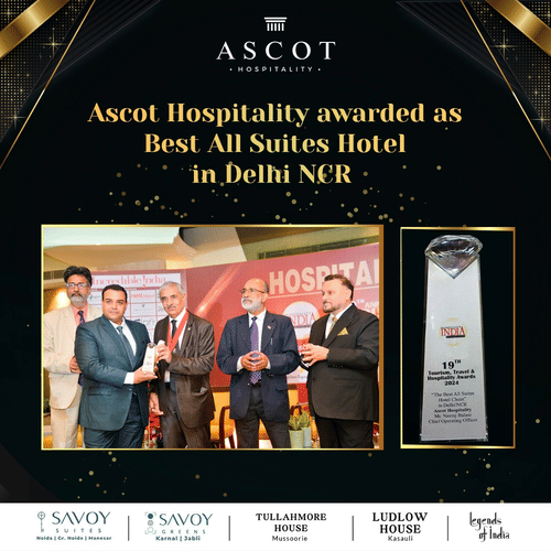 Ascot Hospitality team receives award for Best All Suites Hotel in Delhi NCR at the 2024 India Hospitality Awards ceremony.