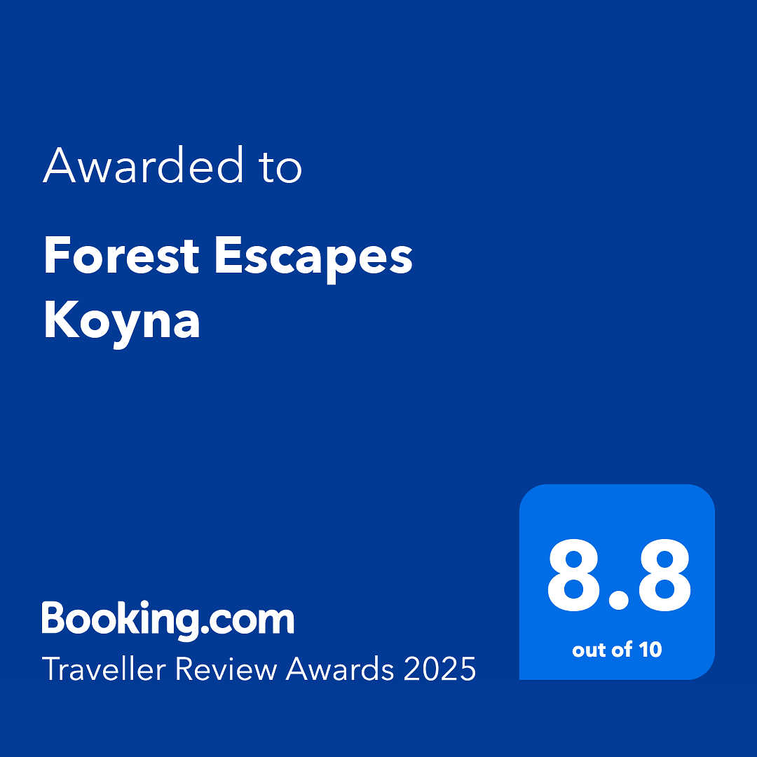 Awarded to Forest Escapes Koyna  text with a Booking.com rating of 8.8.