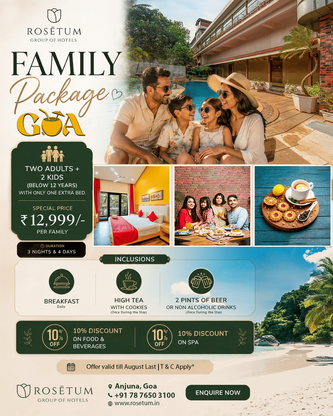 A poster with package details including validity and other benefits. | Rosetum Anjuna