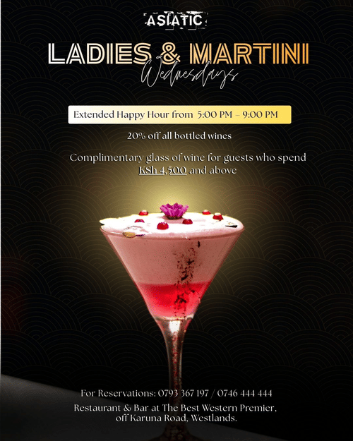 Promotional creative for Ladies and Maritini featuring the timings from 5pm to 9pm, other exclusive inclusions, and offers.