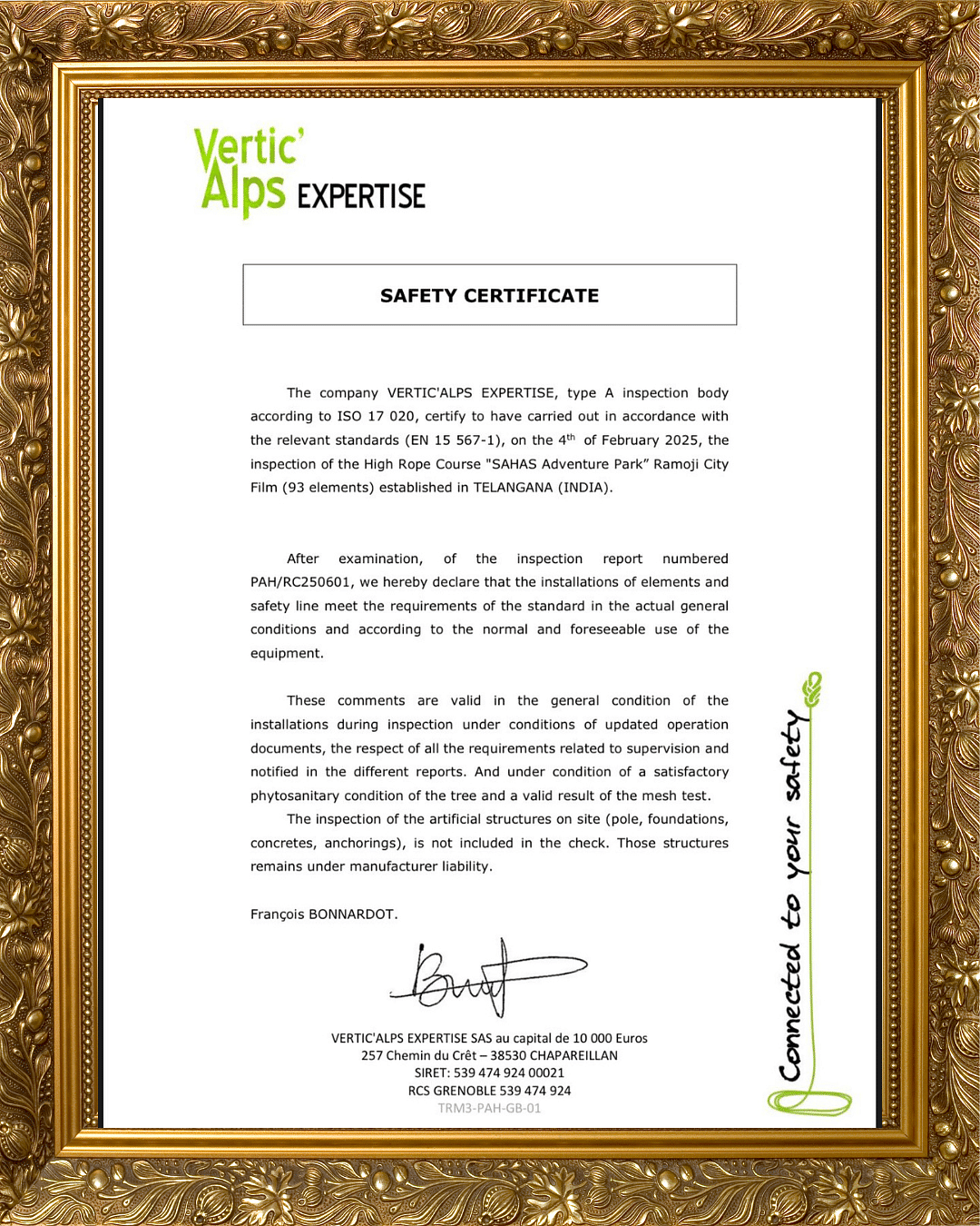 Sahas Adventure Park is certified by Vertic Alps Expertise, ensuring top safety standards for its High Rope course