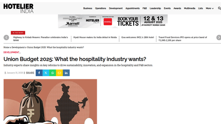An article from 'Hospitaller' magazine titled 'Union Budget: What the hospitality industry wants'.