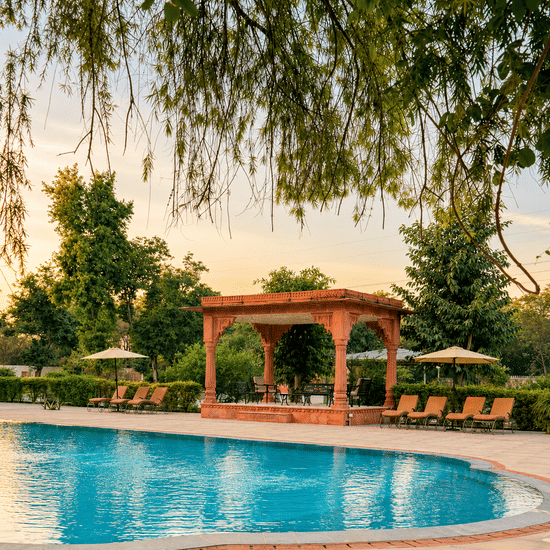 Sundeck and Poolside Pavilion-- Umaid Palace Dausa-Resort near jaipur