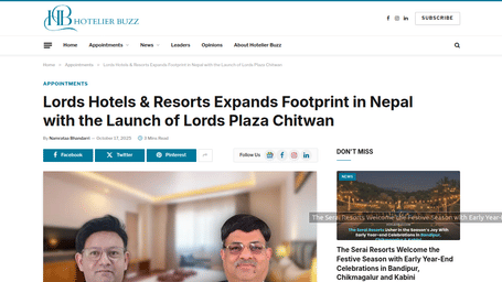 A PR post by hotelier buzz showcasing Lords Hotels & Resorts expansion to Nepal.