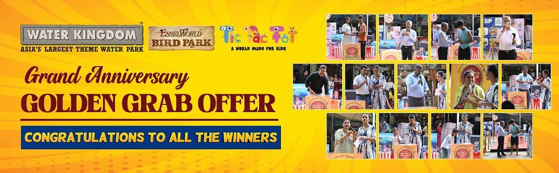 Golden Grab Offer banner featuring photos of winners and congratulatory message.