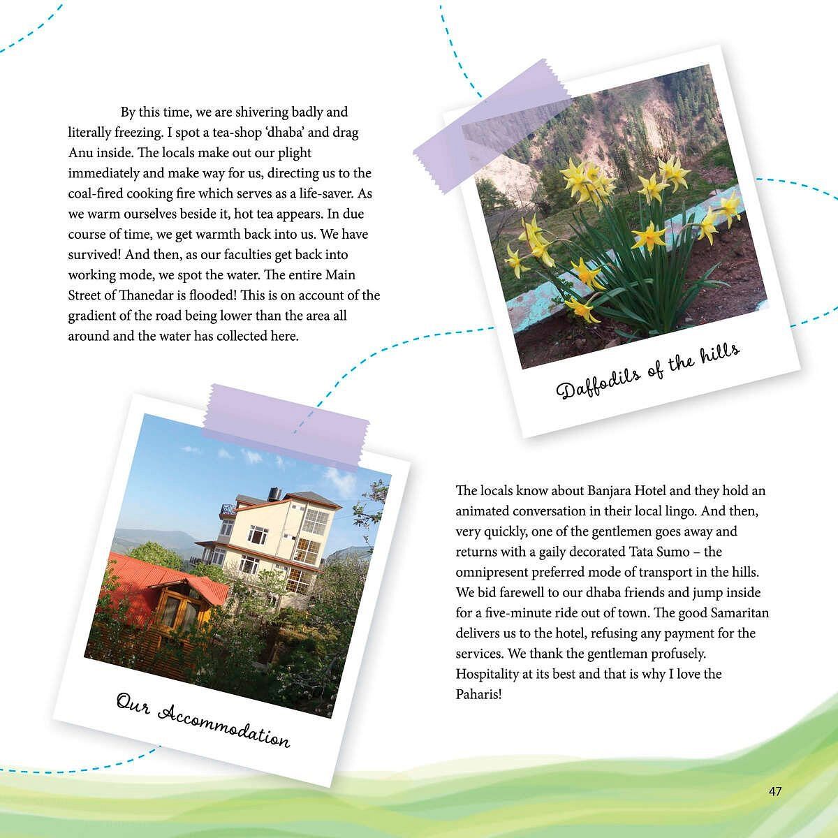 Photos displayed on a layout with descriptive text, shown at Karma Chalets.