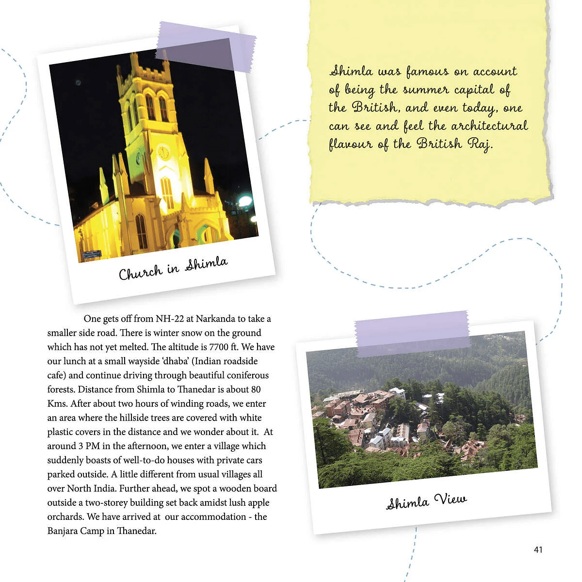Photos displayed on a layout with descriptive text, shown at Karma Chalets.