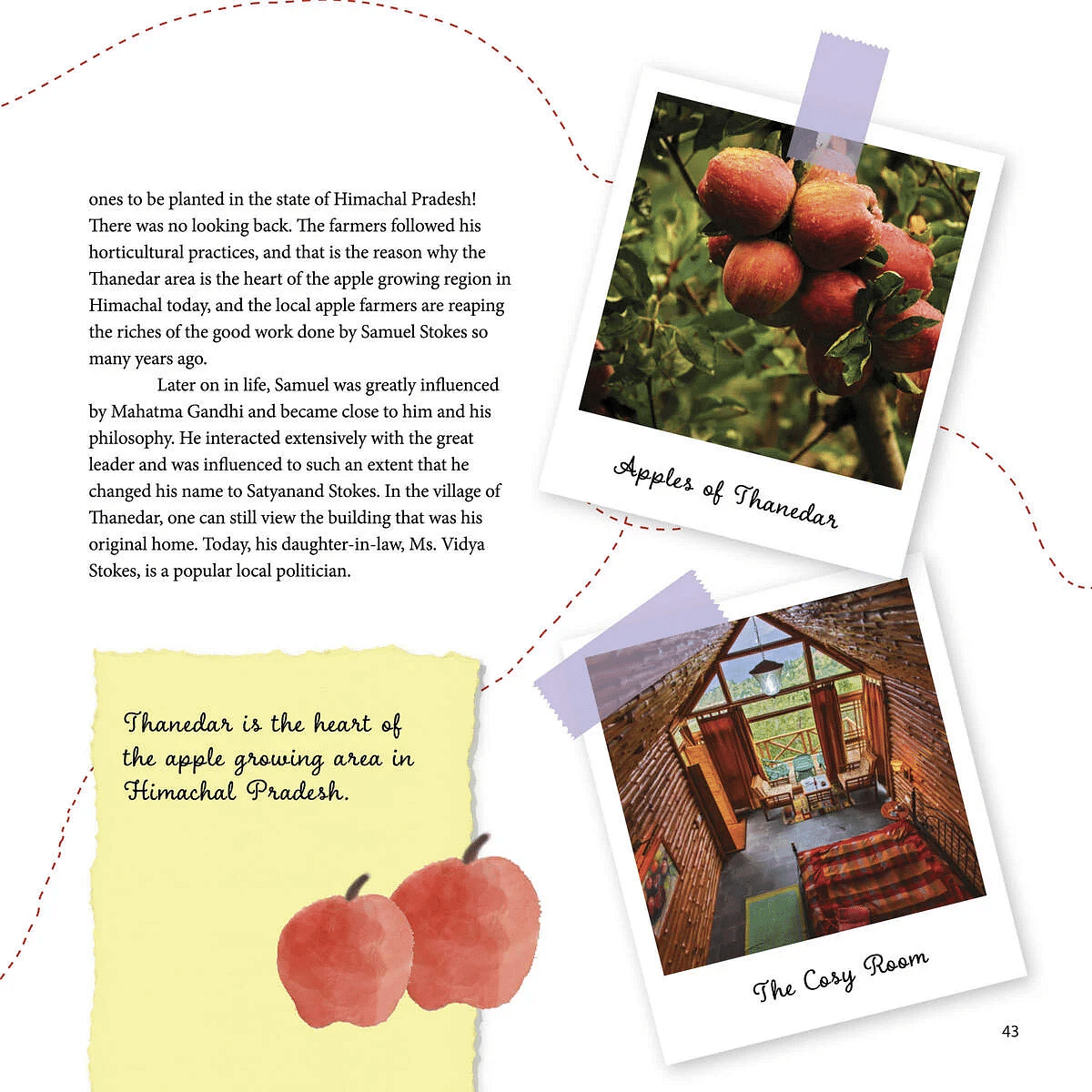 Photos displayed on a layout with descriptive text, shown at Karma Chalets.